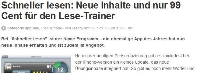 Schneller lesen App kurzzeitig mit 80 % Rabatt