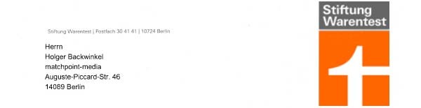 Holger Backwinkel wird als Sachverständiger zur Stiftung Warentest eingeladen